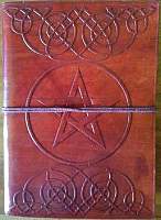 Pentagram leather blank book with cord 5 x 7